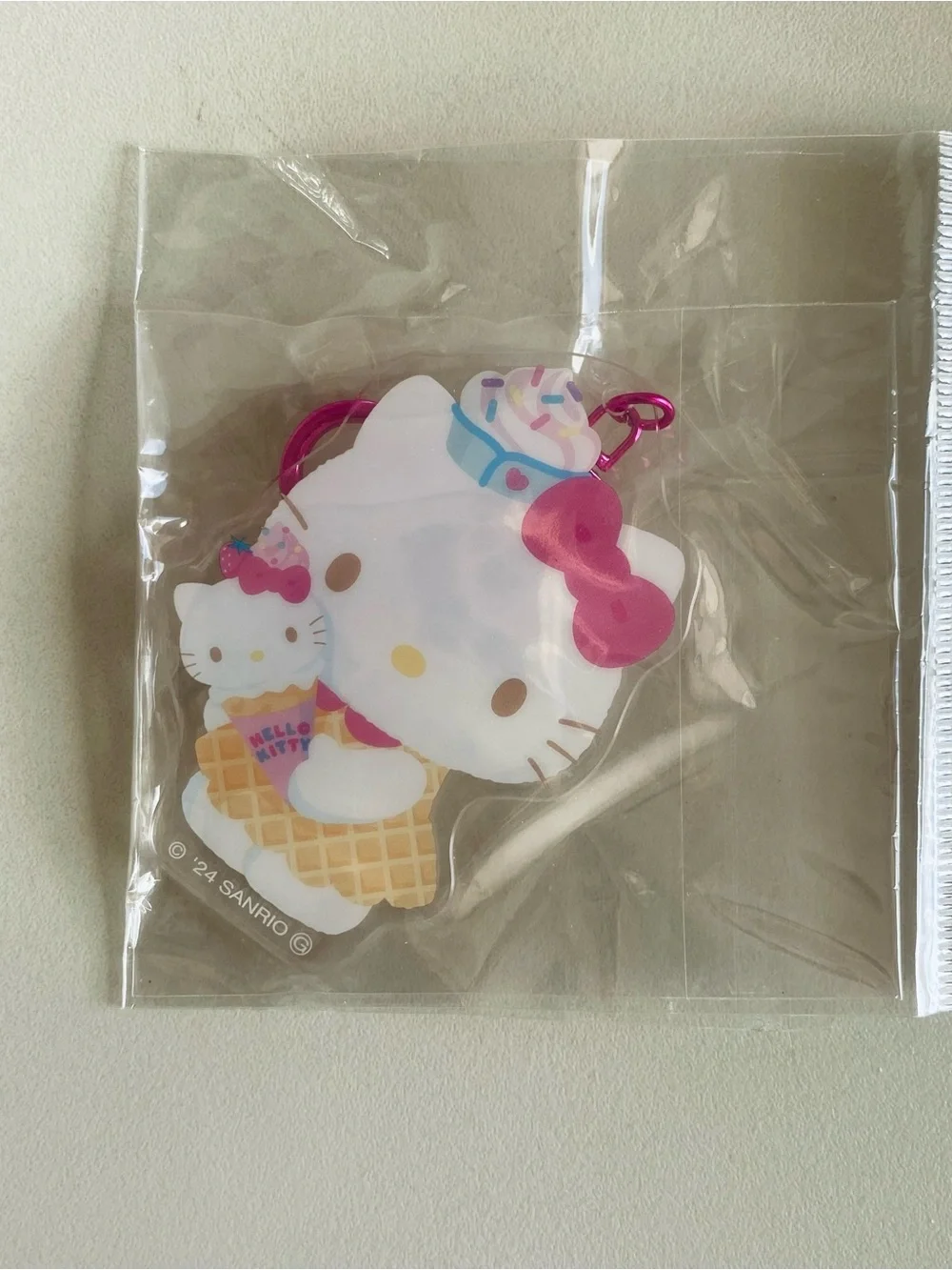 Sanrio Hello Kitty White and Pink Ice Cream Charm Keychain